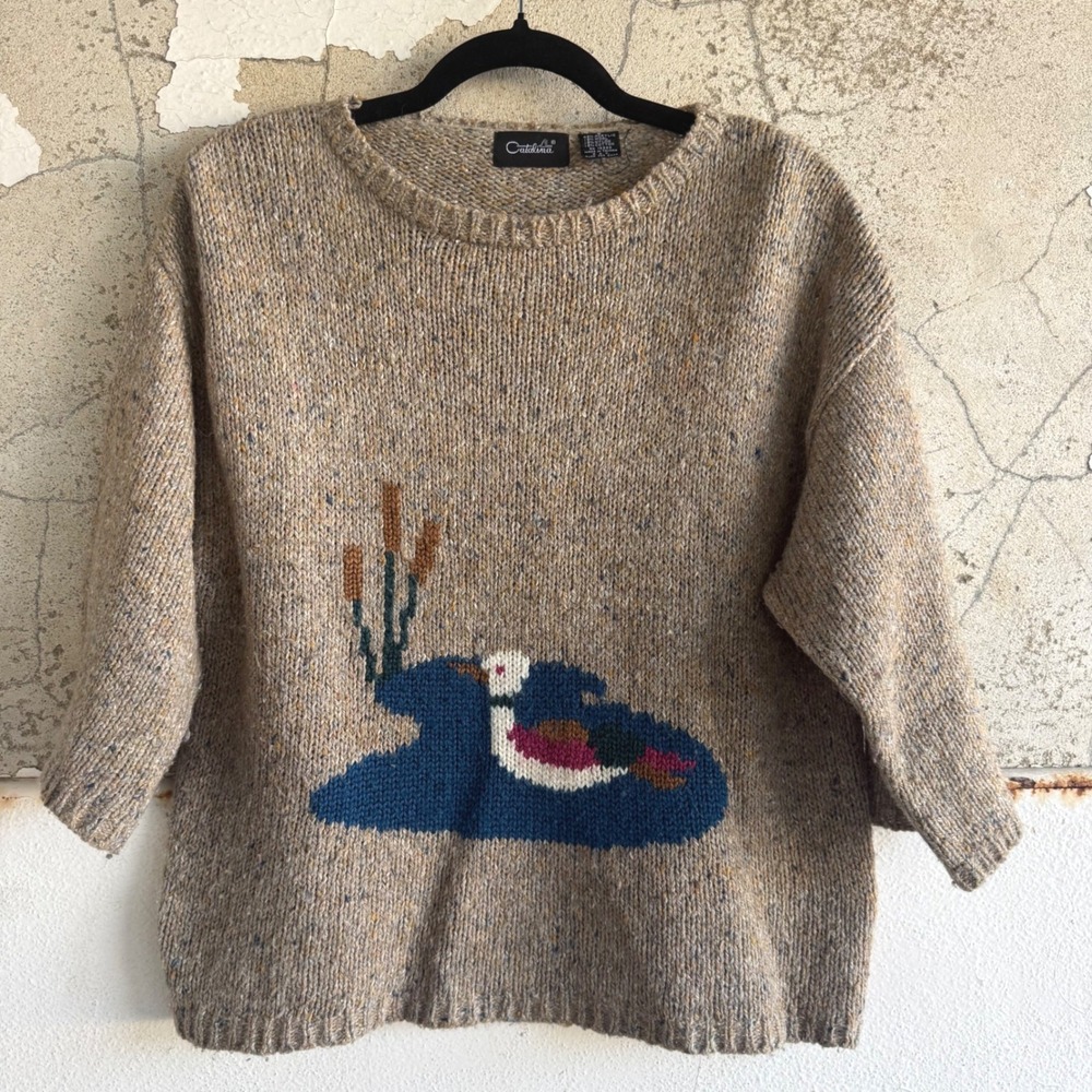 Vintage Mallard Duck Sweater Wool Blend Intarsia Knit Catalina Retro Cabincore S